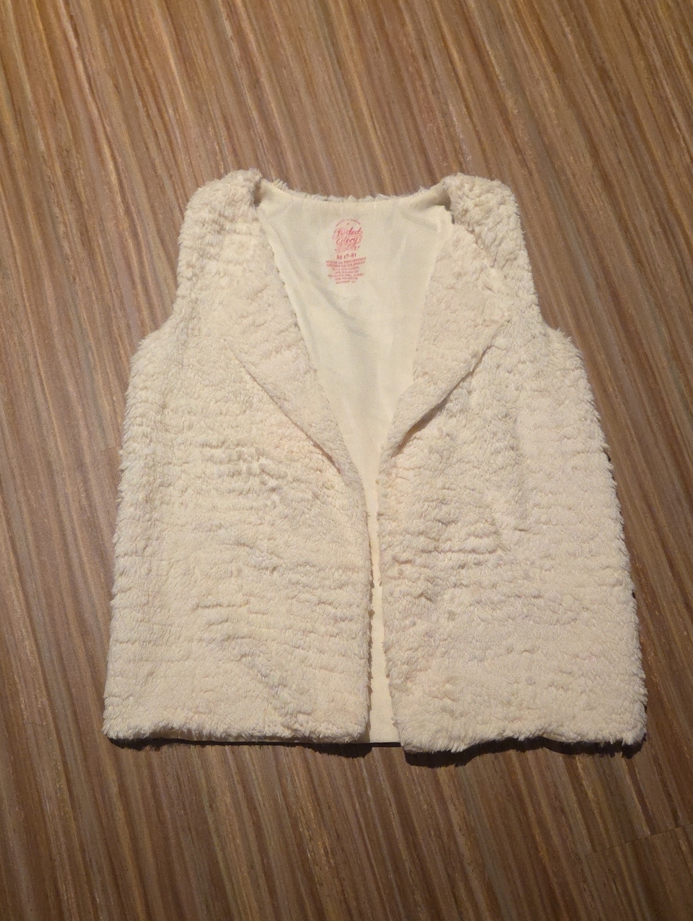 Girls Faded Glory Cream Plush Teddy Vest
